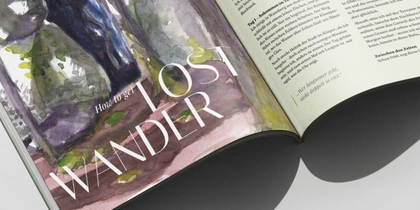 Magazin Editorial Design Doppelseite Typografie und Illustration Wanderlost, Detailansicht