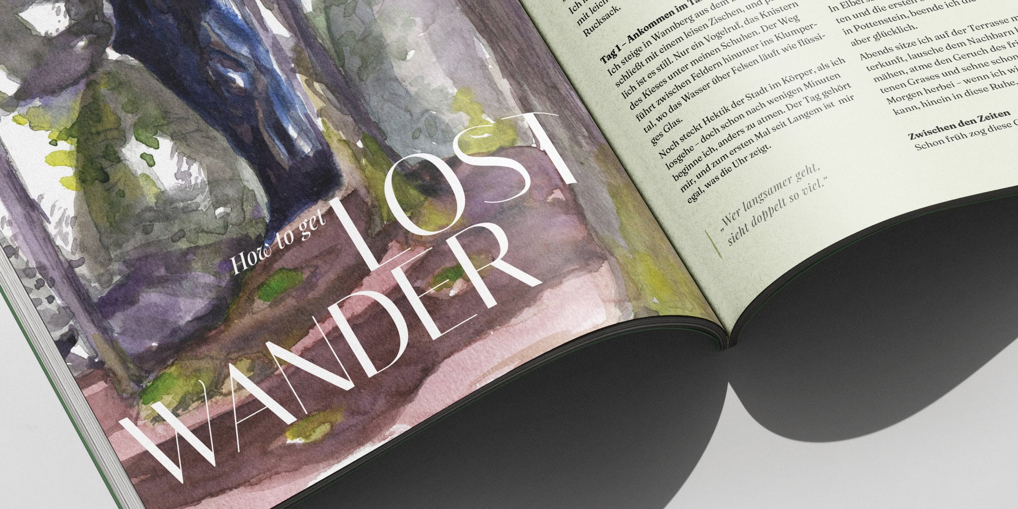 Magazin Editorial Design Doppelseite Typografie und Illustration Wanderlost, Detailansicht