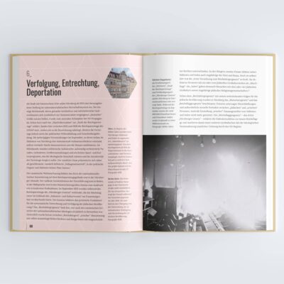Buch Doppelseiten Design aus Vergessene Nachbarn – Klares, modernes und leichtes Buchdesign, das jedoch immer sensibel mit der Schwere der Themen umgeht.